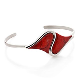 Jay King Red/Orange Coral Sterling Silver Cuff Bracelet