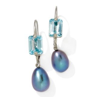 Blue Topaz and Cultured Freshwater Pearl Sterling Silver Drop Earrings