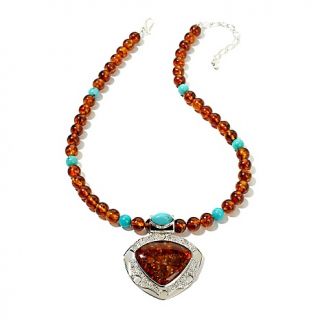 Jewelry Necklaces Drop Jay King Turquoise and Amber Pendant and