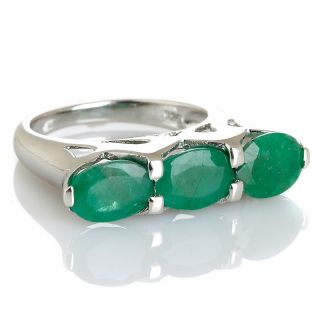 Emerald Three Stone Sterling Silver Ring   3.69ct