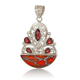 Himalayan Gems™ Coral and Garnet Sterling Silver Pendant