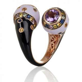 Sima K 6.02ct Amethyst and Multi Sapphire Rose Vermeil Bypass Ring at
