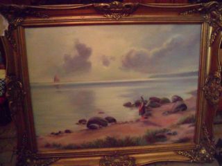 Antique Victorian 19th Century Oil Painting Signed F J Spicker In