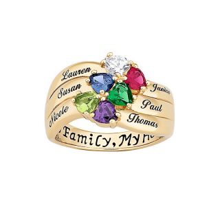 18K Gold Plated Sterling Heart Shaped Birthstone and Name Family Ring