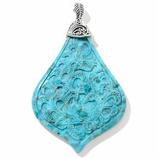 Sajen Silver by Marianna and Richard Jacobs Carved Turquoise Peacock