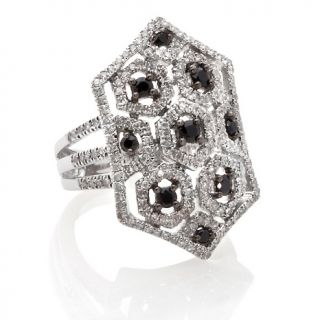 Black Spinel White Diamond Silver Art Deco Ring   1.04ct at