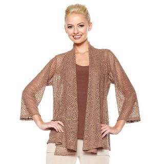 Slinky® Brand 3/4 Sleeve Crochet Jacket with Tank Set