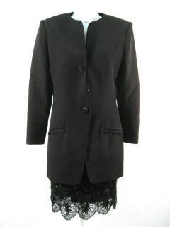 Fabrice Black Silk Jeweled Blazer Beaded Skirt Suit 42