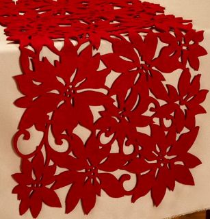  12 x 68 Long Red Christmas Poinsettia Table Runner Decoration