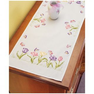 106 2883 tulip garden stamped embroidery dresser scarf kit rating 1 $