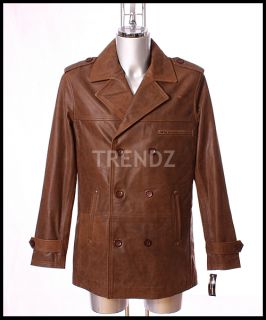DeNiro Mens Vintage Brown Reefer Leather Jacket XL