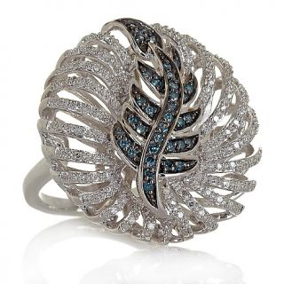 Blue White Diamond Sterling Silver Feather Ring   .51ct at