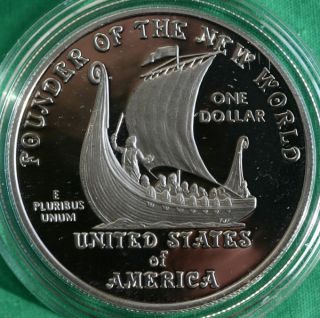 2000 Leif Ericson US Mint Commemorative Proof Silver Dollar Coin Box
