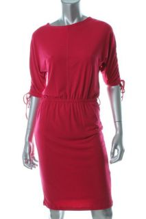 Ellen Tracy Pink Matte Jersey Ruched Elbow Sleeves Blouson Casual