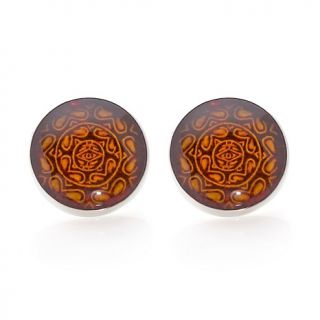 Age of Amber Carved Intaglio Brown Amber Sterling Silver Stud Earrings