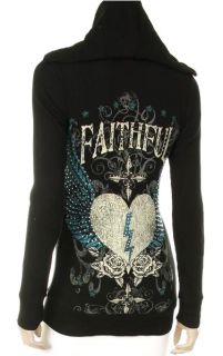 Faith HeartN Roses Wings Tattoo Black Hoodie T Shirt Jr Plus Ed Hardy
