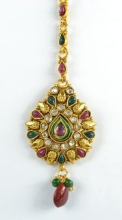 Faux Ruby Emerald Indian Jewelry FS EHS Maang Tikka Gold Plated FS EHS