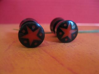 Fake Gauged Plugs Faux Gauged Etsy Salvaged Cow Horn with Red Stars