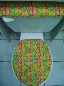 Retro Peace Sign Toss Yellow Fabric Toilet Seat Cover Set