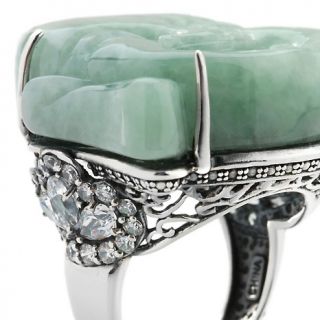 Jade of Yesteryear Laughing Buddha Jade and CZ Ring