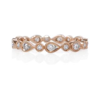 18K Rose Gold Diamond Antique Eternity Wedding Band Ring