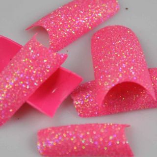 100 Stunning Glitter Super Pink Acrylic French False Nail Art Tips NEW