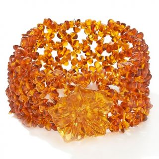 Age of Amber Age of Amber Carved Flower Honey Amber Stretch Bracelet