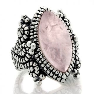 Sally C Treasures Marquise Shaped Rose Quartz Textured Sterling Silver
