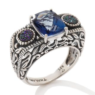 Orvieto English Blue Quartz and Peacock Drusy Sterling Silver Ring at