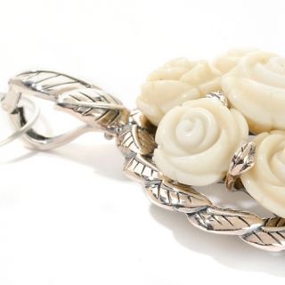 Sally C Treasures White Coral Rose Bouquet Sterling Silver Pendant
