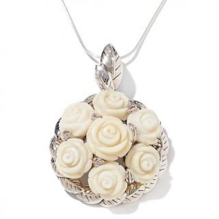Sally C Treasures White Coral Rose Bouquet Sterling Silver Pendant