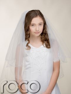 Girls White Traditional First Holy Communion Veil Fine Satin