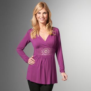 148 589 diane gilman dg2 draped v neck stud embellished long sleeve