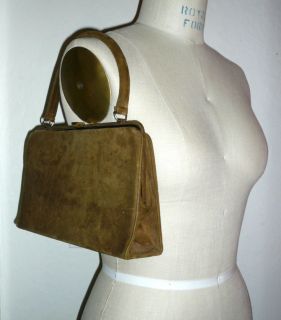 Sale Mad Men Vintage Jackie O. Olive Suede Leather 60s Handbag