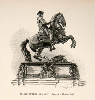 1894 Wood Engraving Equestrian Statue Eugene Savoy Austria Vienna