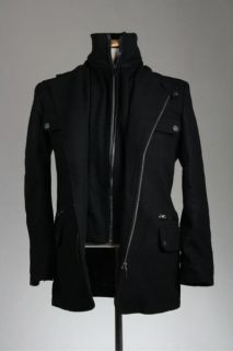 NWT Emanuel Ungaro Black Wool Leather Trim Coat/Jacket S NEW