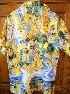  Hawaiian Shirt Aloha Eugene Savage Lurline Matson Menu Print Shirt M