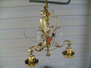 Antique 3 Light Brass Chandelier Early 1900s Weber Switches