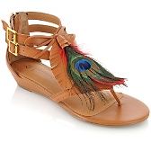 La Victoire Leather Sandal with Feathers