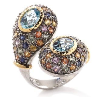173 066 sima k 5 6ct blue topaz and colors of sapphire 2 tone ring