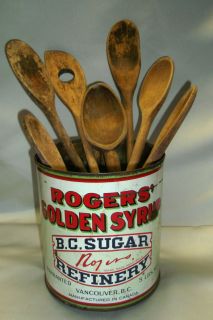 Antique Wood Spoons with Roger's B C Sugar Can