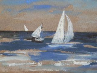 Feinberg Signed Original Art Watercolor & Oil Seascape Sailboat Art