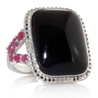 182 321 black onyx and ruby sterling silver ring with diamond accents