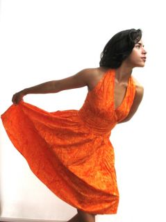 Vintage Hippy Tie Dye Orange Marilyn Halter Dress s Vtg