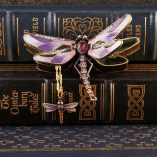 3749 Bejewelled Boxes Purple Dragon Fly Trinket Box with Necklace