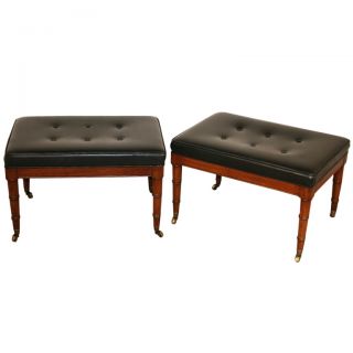 Pair Hollywood Regency Faux Bamboo Tufted Chippendale Benches Stools