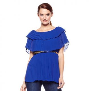 201 456 iman classic couture pleated flowy top with belt rating 11 $