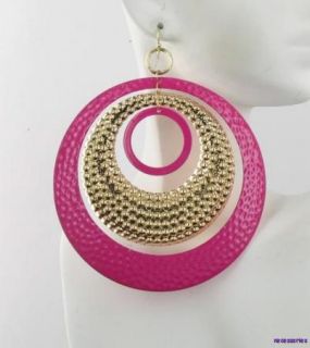  Extra Large Embossed Pink & Gold Mobile Hoops Hoop Pierced Earrings