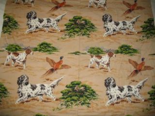 Vtg 50s Scenic Hunting Dog Drape Decor Fabric English Pointer Setter