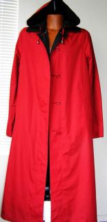 Ensign Womens Red Black Reversable Hooded Raincoat Trench Coat M 10 12